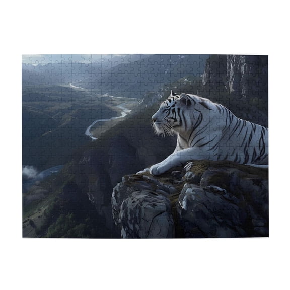 1000-Piece Wooden Jigsaw Puzzle for Adults - White Tiger Mountain View , Interlocking Pieces with Guide Letters, Holiday Gift & Home Decor
