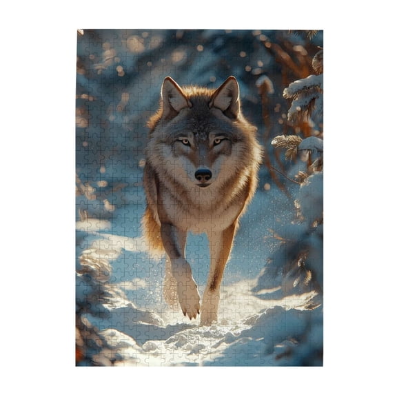 1000-Piece Wooden Jigsaw Puzzle for Adults - Winter Wolf Snow Forest Wildlife , Interlocking Pieces with Guide Letters, Holiday Gift & Home Decor