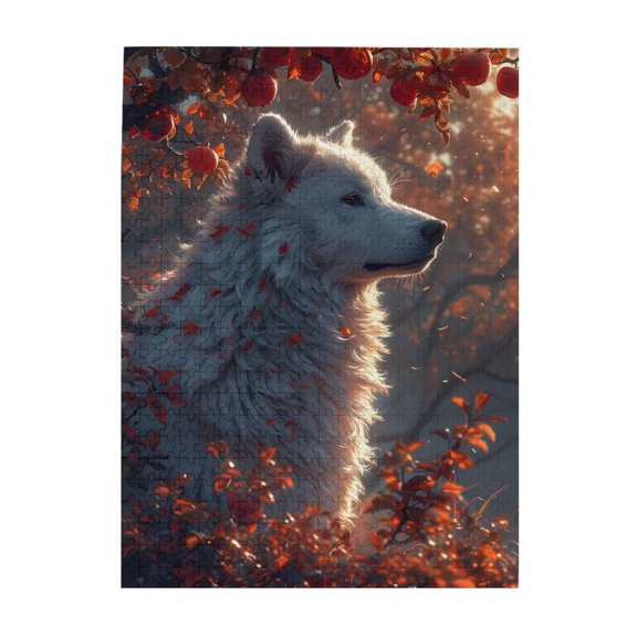 1000-Piece Wooden Jigsaw Puzzle for Adults - Wolf Forest Leaves Berries Glow , Fun & Challenging Brain Teaser, Stylish Home Decor & Unique Gift