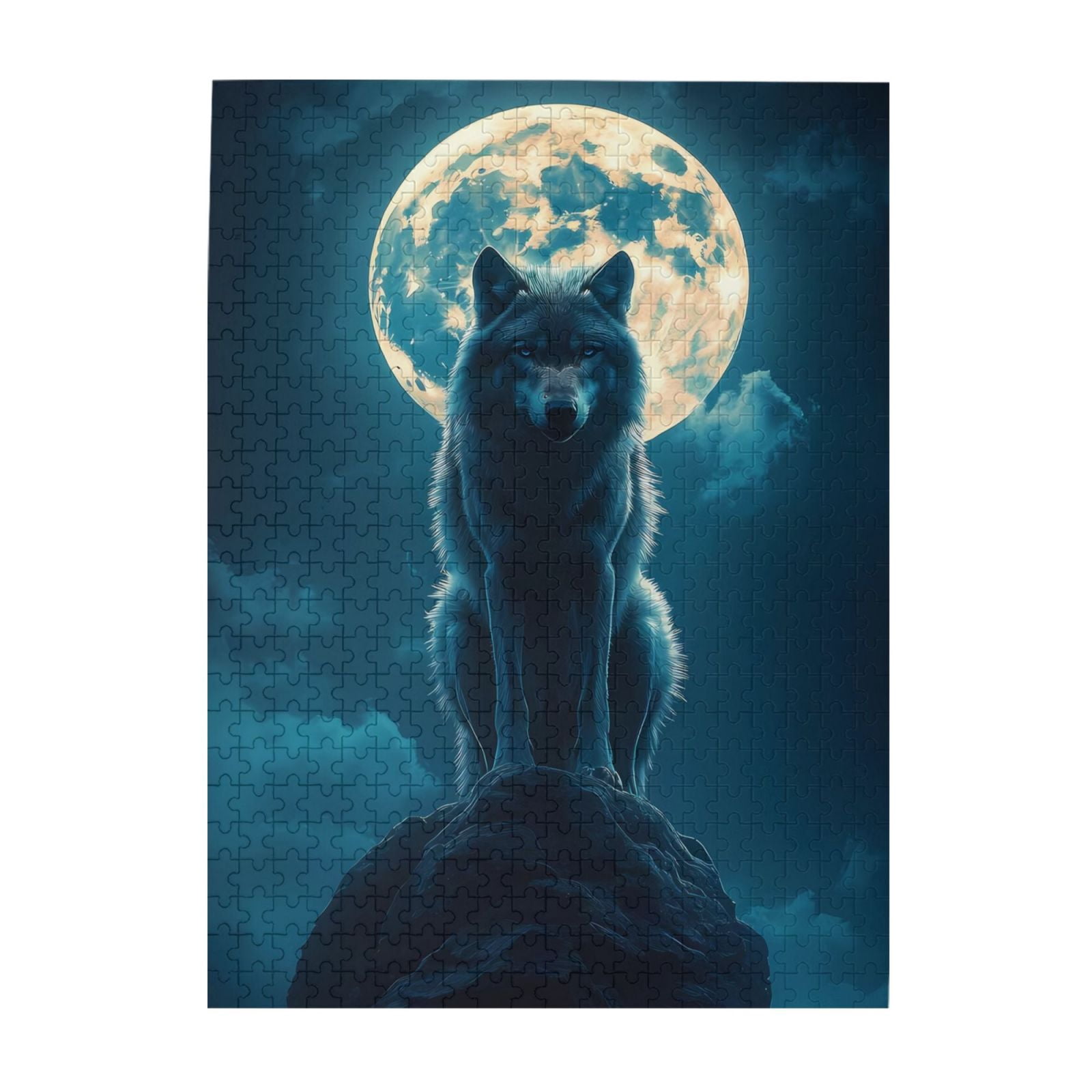 1000-Piece Wooden Jigsaw Puzzle for Adults - Wolf Moon Mountain Clouds ...