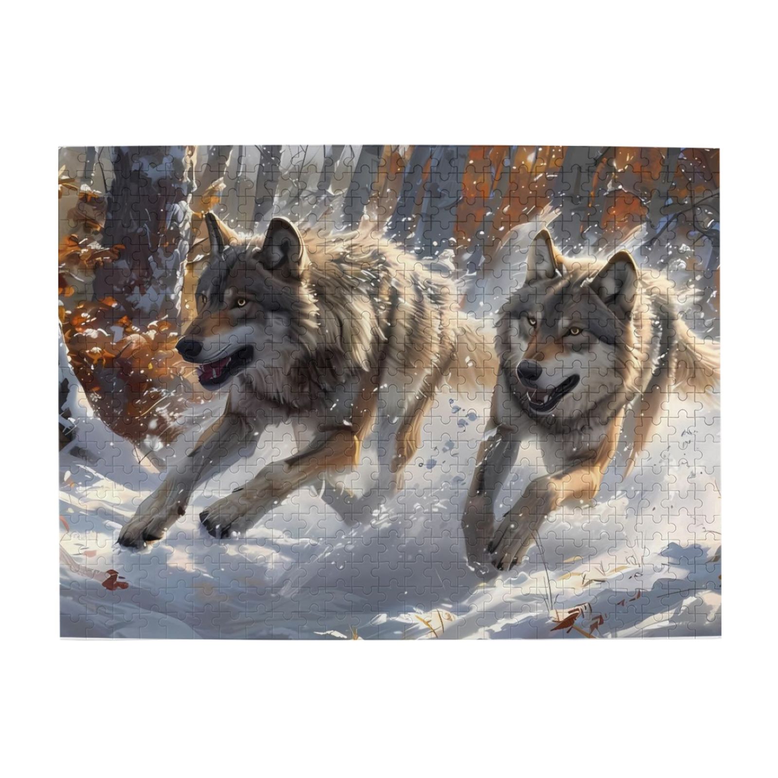1000-Piece Wooden Jigsaw Puzzle for Adults - Wolves Running Snow Forest ...