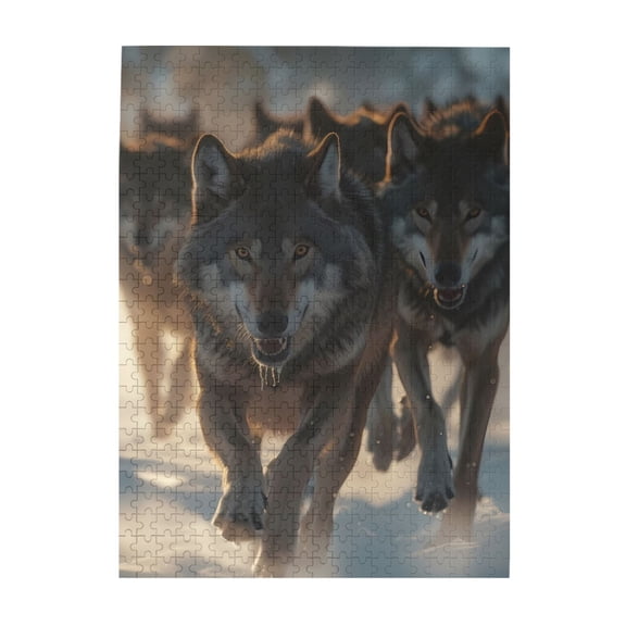 1000-Piece Wooden Jigsaw Puzzle for Adults - Wolves Snow Run Wild Pack Winter , Interlocking Pieces with Guide Letters, Holiday Gift & Home Decor