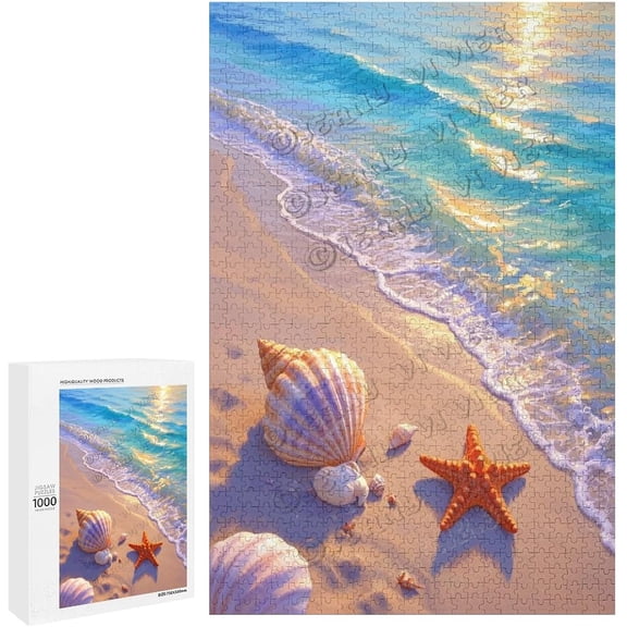 1000 Piece Wooden Puzzle, Beach and Seashells Design, Nature Puzzle for adults, Finished Size 30" x 20"