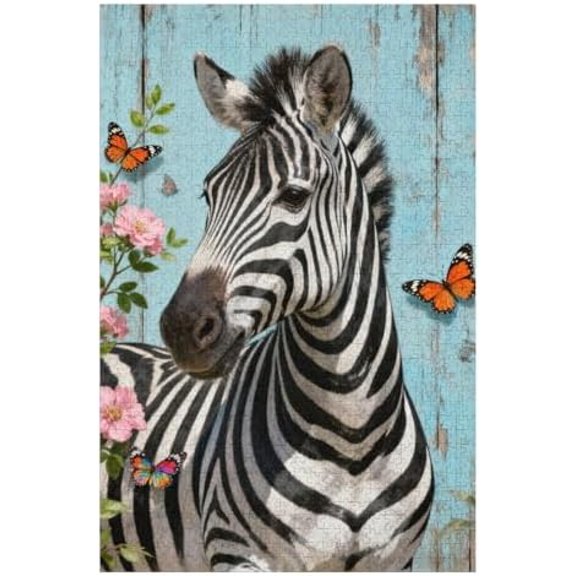 1000 Piece Zebra with Flower Jigsaw Puzzle for Adults, 30x20 in Unique Wildlife Floral Theme, Dust-Free Perfect Interlock Pieces for Home Decor & Gift