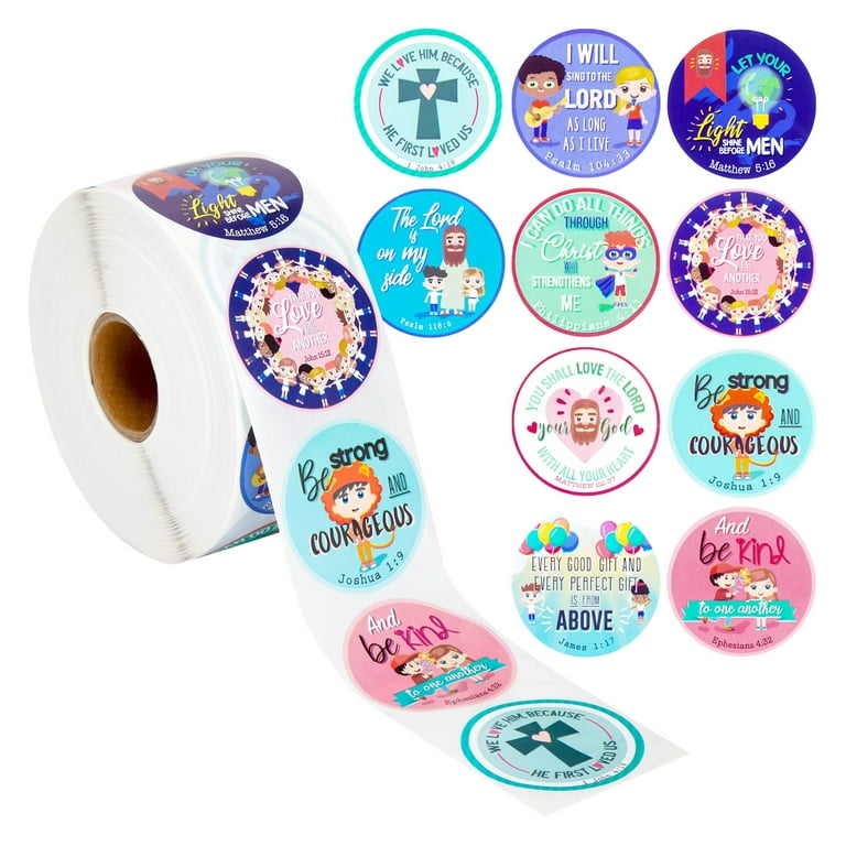 1000 Pieces Christian Bible Verse Stickers for Kids, Religious Sticker Roll, 10 Designs, 1.5 in