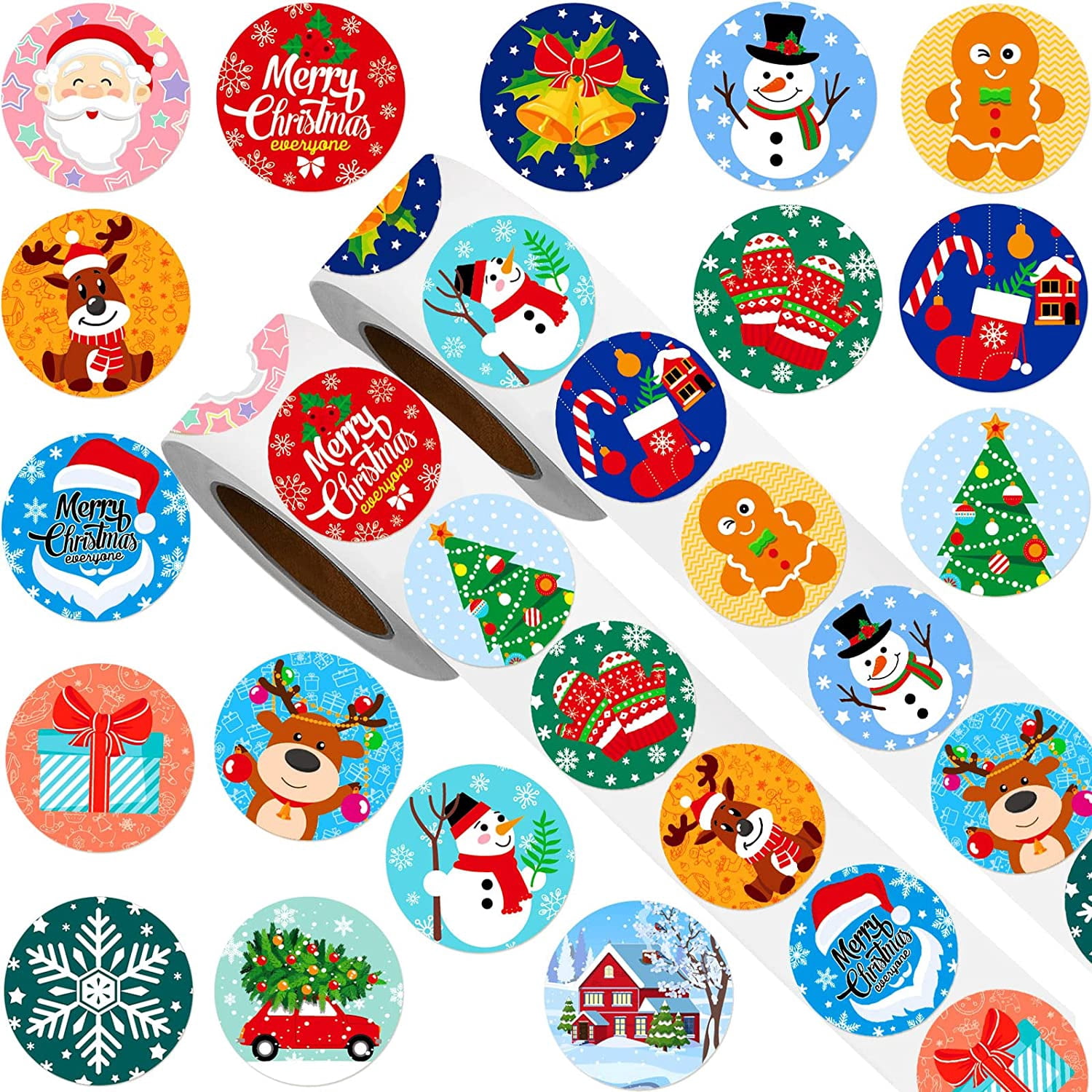 1000 Pieces Christmas Roll Stickers 1 Inch Winter Holiday Envelope ...