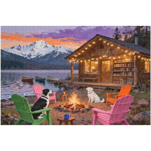 1000 Pieces Dog Puzzles for Adults, Evening Bonfire Puzzle for Adults Friends Seniors, Retro Style Puzzle 1000 Pieces, Gift for Birthday, Home Decor, Fun for Family Entertainment