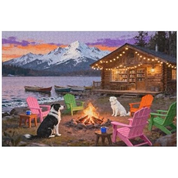1000 Pieces Dog Puzzles for Adults, Evening Bonfire Puzzle for Adults and Seniors, Retro Style Puzzle 1000 Pieces, Gift for Birthday, Home Decor, Fun for Family Entertainment