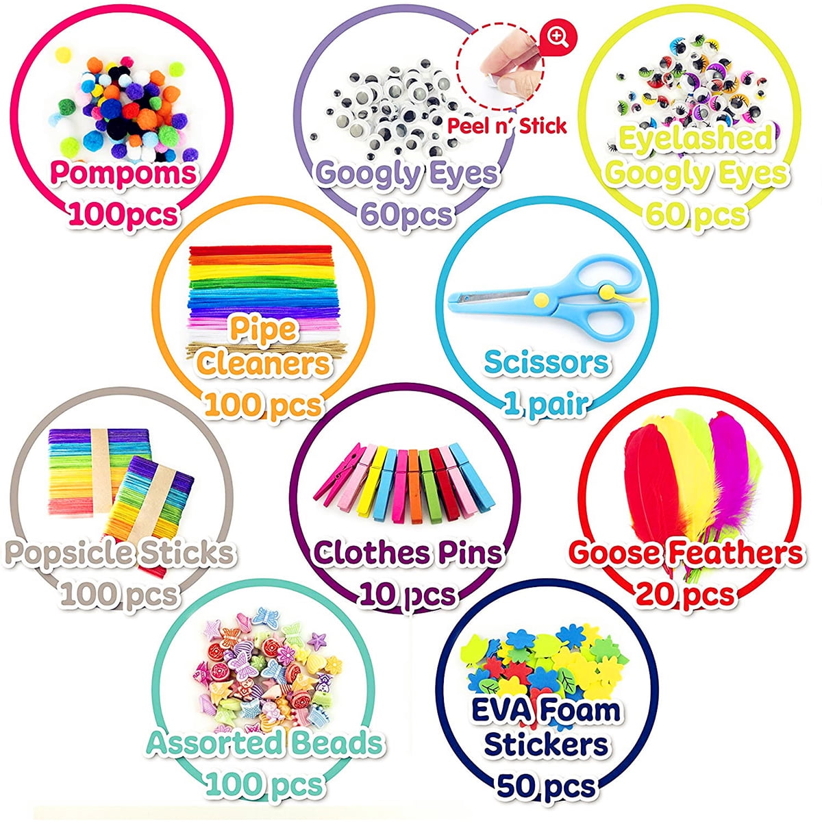 Kids Art Kit and Craft Supplies, 1000+ Pieces Foam, Pompoms, Feathers,  Cardstock, PACK - Kroger