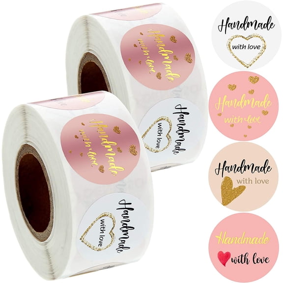 1000 Pieces Handmade with Love Stickers 1 Inch Foil Homemade Baking with Love Sticker for Baking Store, Wedding, Party and Small Business Present Labels