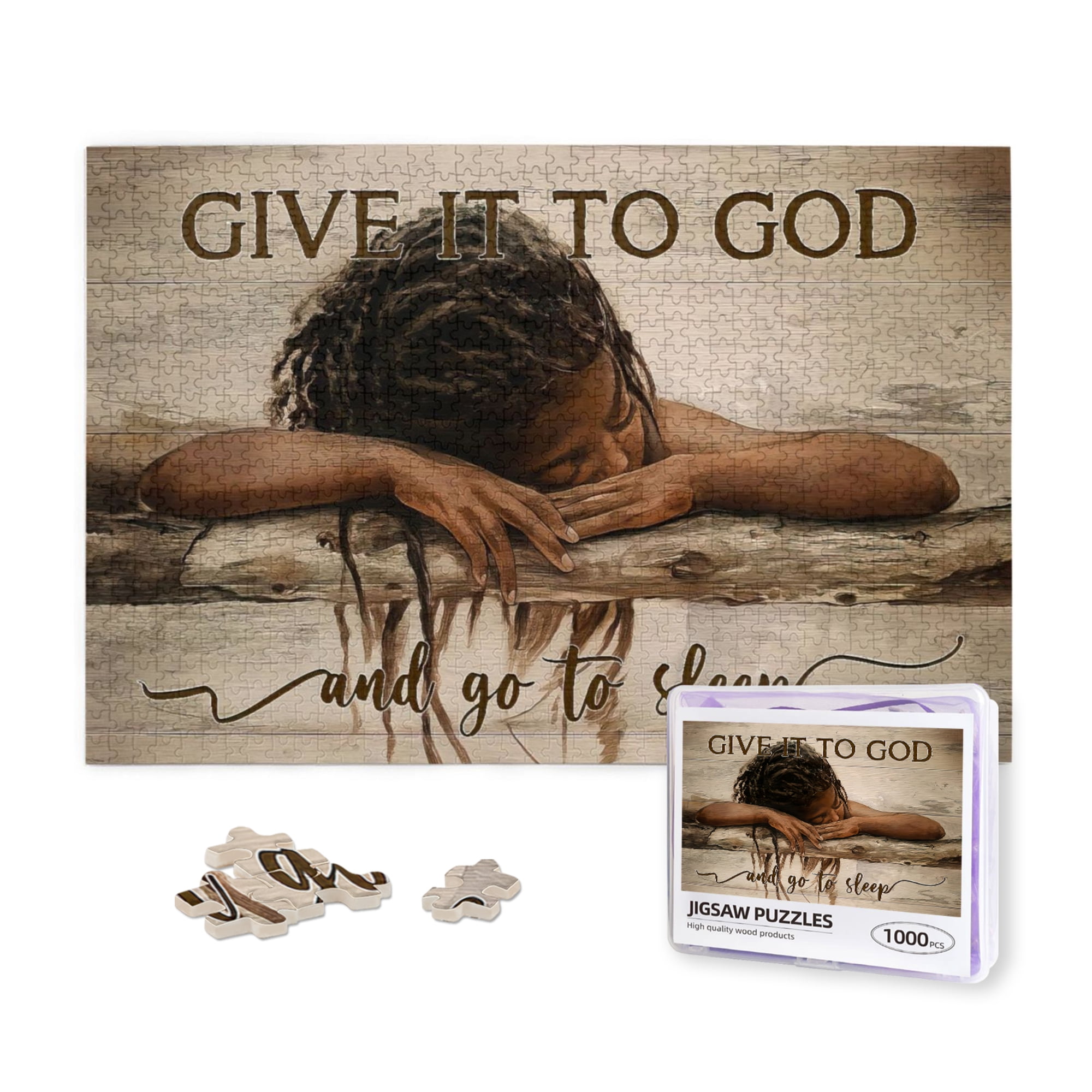 1000 Pieces Jiasaw Puzzles for African American - Black Women Give it to God and Go to Sleep Wooden Puzzles for Adult - Black Queen Magic Art Home Decor