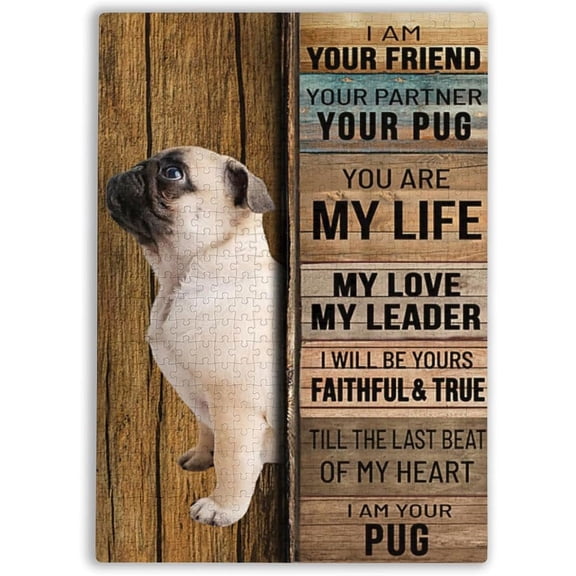 1000 Pieces Jigsaw Puzzle for Adults Pug Dog I am Your Friend Your Partner Your Pug You are My Life My Leader Challenging Brain Teaser Relaxation Puzzle for Canine Lovers Indoor Entertainment