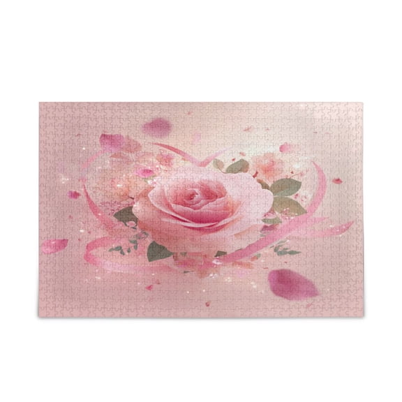 1000 Pieces Jigsaw Puzzles Storage Bag & Guide Pink Rose Pattern Puzzle for 15+
