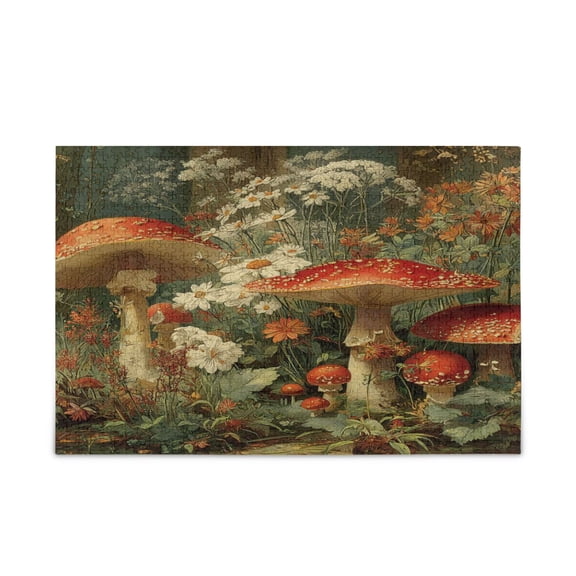 1000 Pieces Jigsaw Puzzles Storage Bag & Guide Red Mushrooms Puzzle for 15+