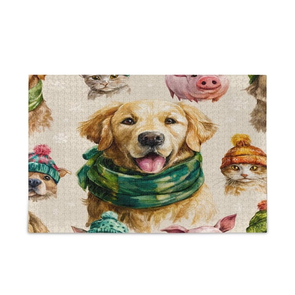 1000 Pieces Jigsaw Puzzles Storage Bag & Guide Watercolor Animals Pattern Puzzle for 15+