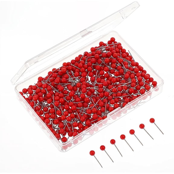1000 Pieces Map Push Pins,Bexikou Small Round Head Marking Pins,Map Tacks Marking Pin for Home Office Bulletin Cork Board Use and DIY Craft Project (Red)