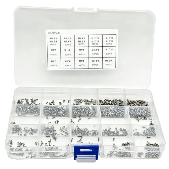 1000 Pieces Miniature Self-Drilling Screws Set - 304 Stainless Steel, M1-M1.7, Round/Flat Head for Electronics, Crafts, and Repairs