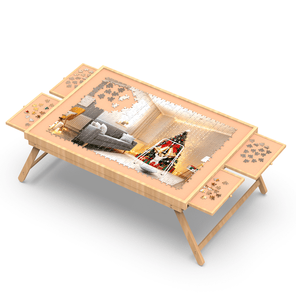 1000 Pieces Puzzle Table, Portable Jigsaw Puzzle Board for Adults with 4 Drawers and Cover, Natural