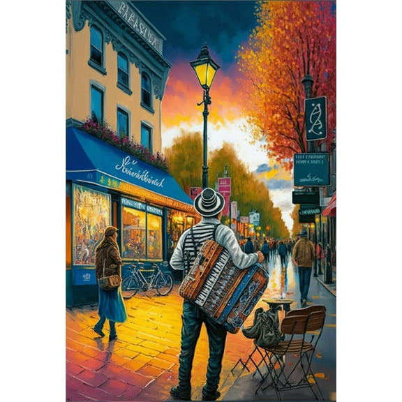 1000 Pieces Puzzle for Adults Street Accordion Player Wooden Jigsaw Puzzles Challenging Educational Toys for Family Creative Gift