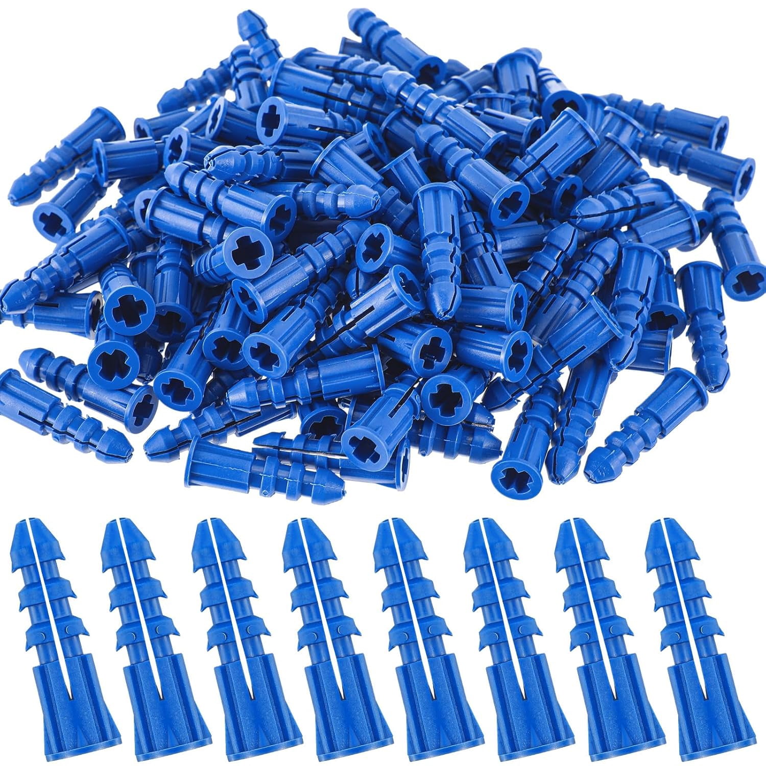 1000 Pieces Ribbed Plastic Anchors #10-12 x 1 Inch Drywall Anchors Plastic Wall Anchor Lightweight Blue Screw Anchor for Hollow Walls Concrete Pictures Artwork Decor Anchoring Application