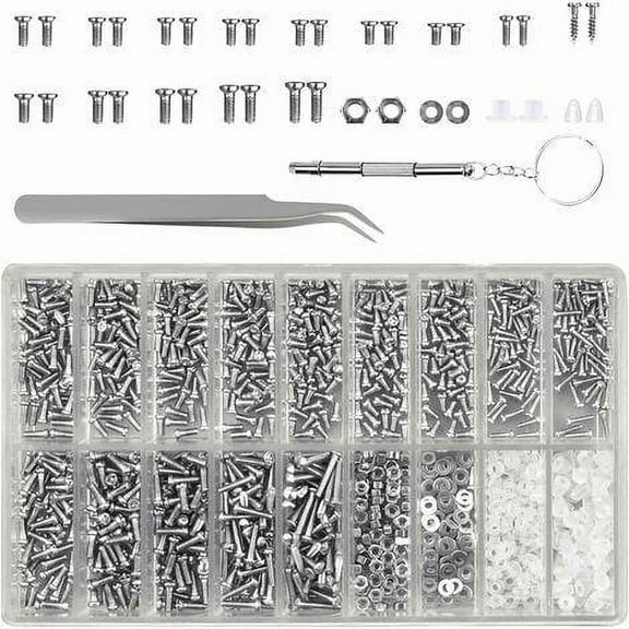 1000 Pieces, Sunglasses & Optical Frame Screws, Watch & Electronics Tool Set with Screwdriver & Eyeglass Pliers Complete Glasses Repair Kit