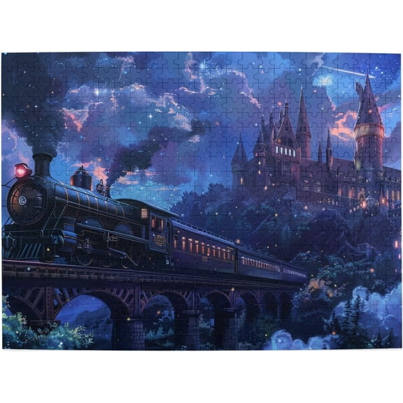 1000 Pieces Wooden Jigsaw Puzzle for Adults Magic Train to Castle Under Starry Sky Enchanted Fantasy Railway Adventure Stress Relief Brain Teaser Home Decor Unique Gift for Adults Fantasy Lovers
