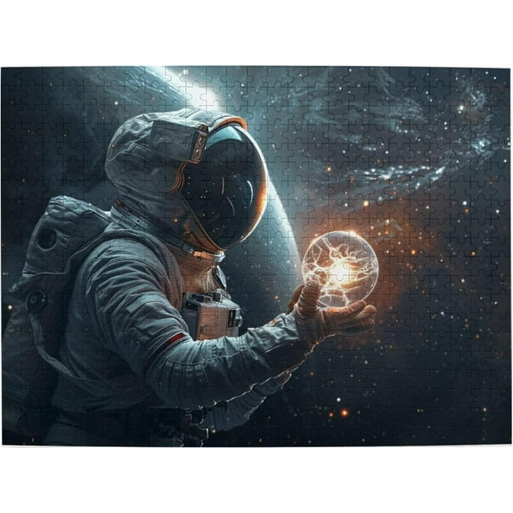 1000 Pieces Wooden Jigsaw Puzzle Adults Space Astronaut Holding Glowing Energy Sphere in Deep Space Futuristic Galaxy Artwork Stress Relief Brain Teaser Home Decor Unique Gift Adults Sci-Fi Lovers