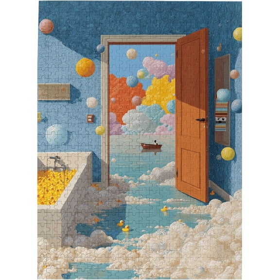 1000 Pieces Wooden Jigsaw Puzzle for Adults Surreal Bathtub World with Rubber Ducks Stress Relief Brain Teaser Home Decor Unique Gift for Adults Humor LoversChristmas Valentine's Mother's Day