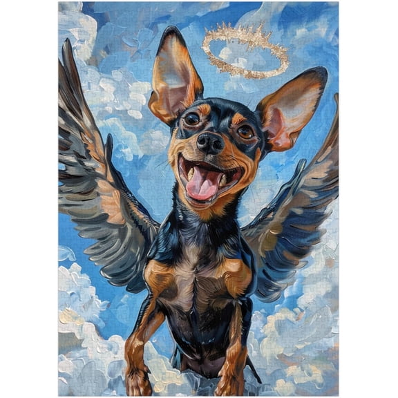 1000 Pieces Wooden Jigsaw Puzzle Angel Miniature Pinscher Pet Memorial for Beloved Miniature Pinscher Stress Relief Brain Teaser Home Decor Unique Gift for Adults Miniature Pinscher Lovers