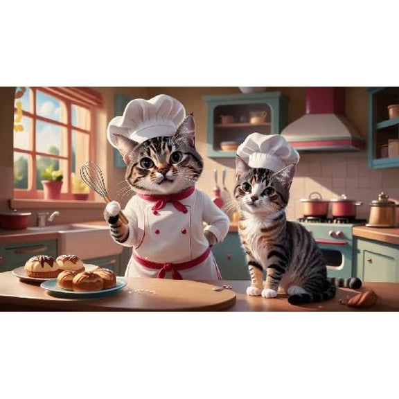 1000 Pieces Wooden Jigsaw Puzzle Cat Chef Retro I Just Want to Work in My Kitchen Stress Relief Brain Teaser Home Decor Unique Gift for Adults Cat Lovers Family Leisure Activity Ideal For Relaxation