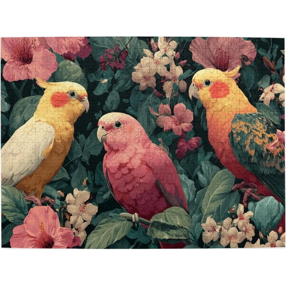 1000 Pieces Wooden Jigsaw Puzzle Colorful Parrots and Tropical Flowers Exotic Birds in Jungle Garden Stress Relief Brain Teaser Home Decor Unique Gift for Adults Bird Lovers Nature Lovers