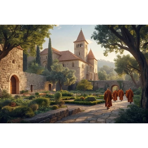 1000 Pieces Wooden Jigsaw Puzzle Cool Anime Serene Medieval Monastery with Monks Stress Relief Brain Teaser Home Decor Unique Gift Adults History Lovers Family Leisure Activity Ideal Relaxation