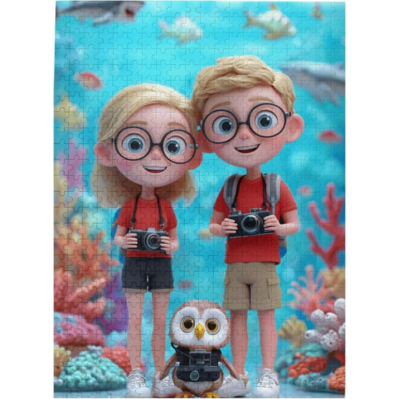 1000 Pieces Wooden Jigsaw Puzzle Cute Underwater Explorers with Owl and Camera 3D Cartoon Ocean Adventure Stress Relief Brain Teaser Home Decor Unique Gift for Adults Owl Lovers Marine Lovers