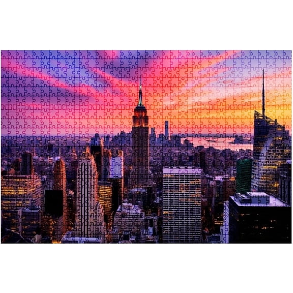 1000 Pieces Wooden Jigsaw Puzzle Midtown Sunset Stress Relief Brain Teaser Home Decor Unique Gift for Adults Family Leisure Activity Ideal For Relaxation Adult Entertainment