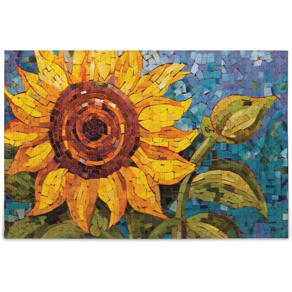 1000 Pieces Wooden Jigsaw Puzzle Mosaic Sunflower with Alphabet Partition Storage Bag Easy to Solve Stress Relief Brain Teaser Home Decor Unique Gift for Adults Sunflower Lovers