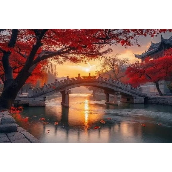 1000 Pieces Wooden Jigsaw Puzzle Red Tree Bridge Nature Landscape Stress Relief Brain Teaser Home Decor Unique Gift for Adults Nature Lovers Family Leisure Activity Ideal For Relaxation