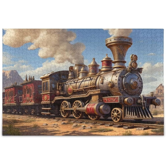 1000 Pieces Wooden Jigsaw Puzzle West Steam Train Paper Wood Composite with Storage Bag Reference Picture Easy to Solve Stress Relief Brain Teaser Home Decor Unique Gift for Adults Train Lovers