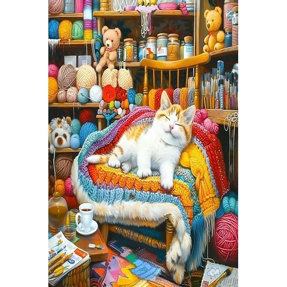 1000 Pieces pcs of Jigsaw Puzzle Cute Cat Retro Fun Color Adult Puzzles 's Learning and Education Art Advanced Visual Props School Supplies Gift for Women Men