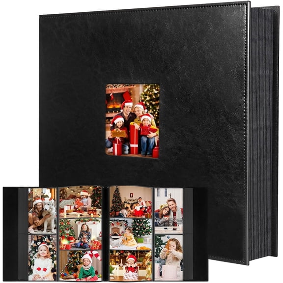 1000 Pockets Photo Album 4x6,  Capacity Leather Cover Wedding Family Photo Albums Holds 1000 Horizontal and Vertical Photos, Acid-free Pages 4x6 Photo Album with Front Window (Black)