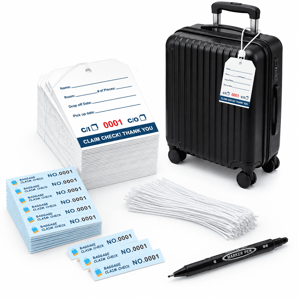 1000 Pre-Numbered Paper Baggage Claim Tags with Matching Stickers and ...