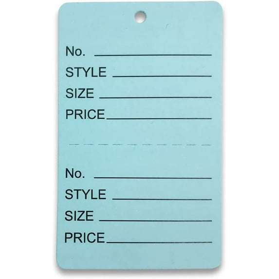 1000 Qty Unstrung Colored Price/Receipt Tags w/Easy-Tear Stub 1 3/4 x 2 7/8 44x73mm, Light Blue