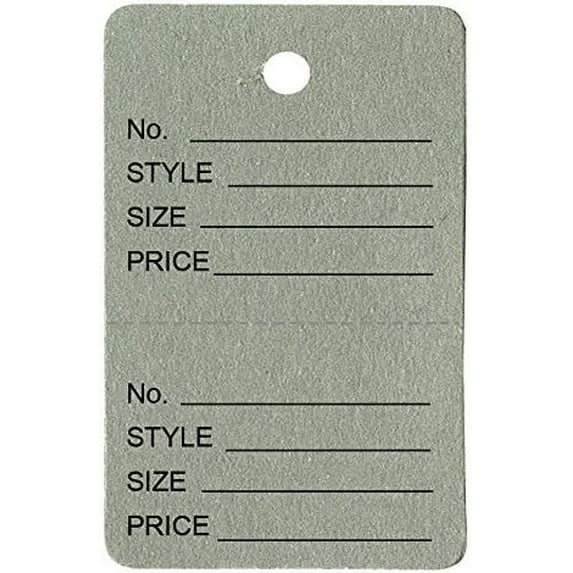 1000 Qty Unstrung Grey Price/Receipt Tags w/Easy-Tear Stub