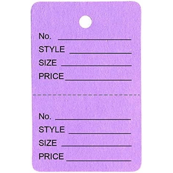1000 Qty Unstrung Lavender Price/Receipt Tags w/Easy-Tear Stub