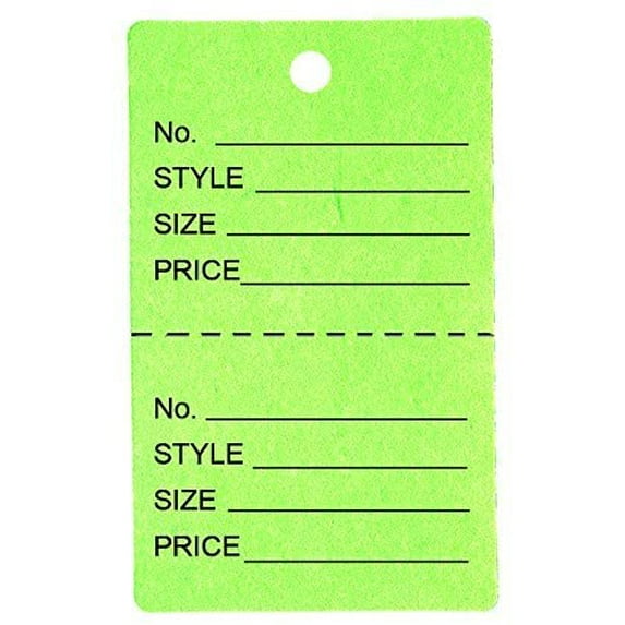 1000 Qty Unstrung Light Green Price/Receipt Tags w/Easy-Tear Stub