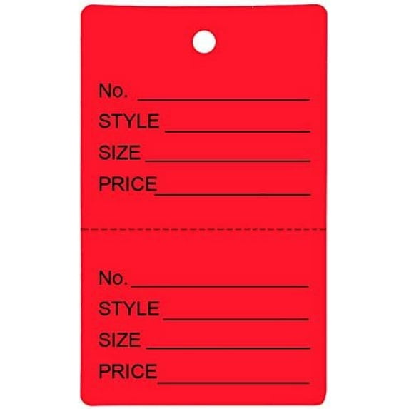 1000 Qty Unstrung Red Price/Receipt Tags w/Easy-Tear Stub