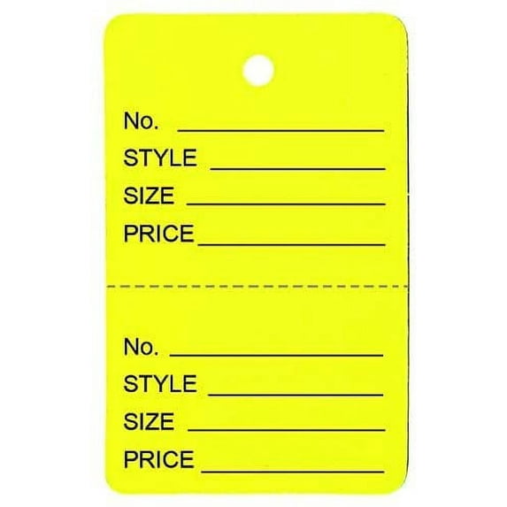 1000 Qty Unstrung Yellow Price/Receipt Tags w/Easy-Tear Stub
