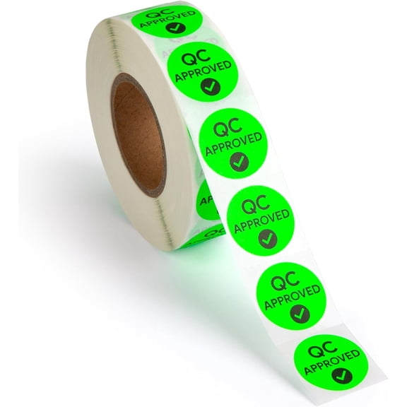 1000 Quality Control Approval Stickers, 1 Inch | Fluorescent Green QC Tester Labels for Inventory Inspection and Calibration