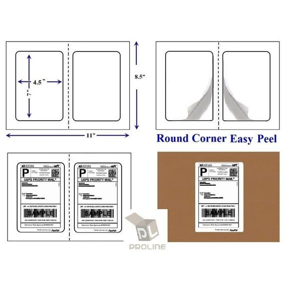 1000 Quality Round Corner Perforated Shipping Labels 2 Per Sheet 7" x 4.5" (500 Sheets)