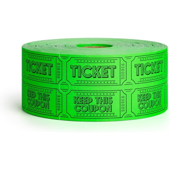 1000 Raffle Tickets Double Roll | Tickets for Events, Drinks, 50/50, Carnival, Classroom (Fluorescent Green)