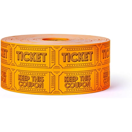 1000 Raffle Tickets Double Roll | Tickets for Events, Drinks, 50/50, Carnival, Classroom (Fluorescent Orange)